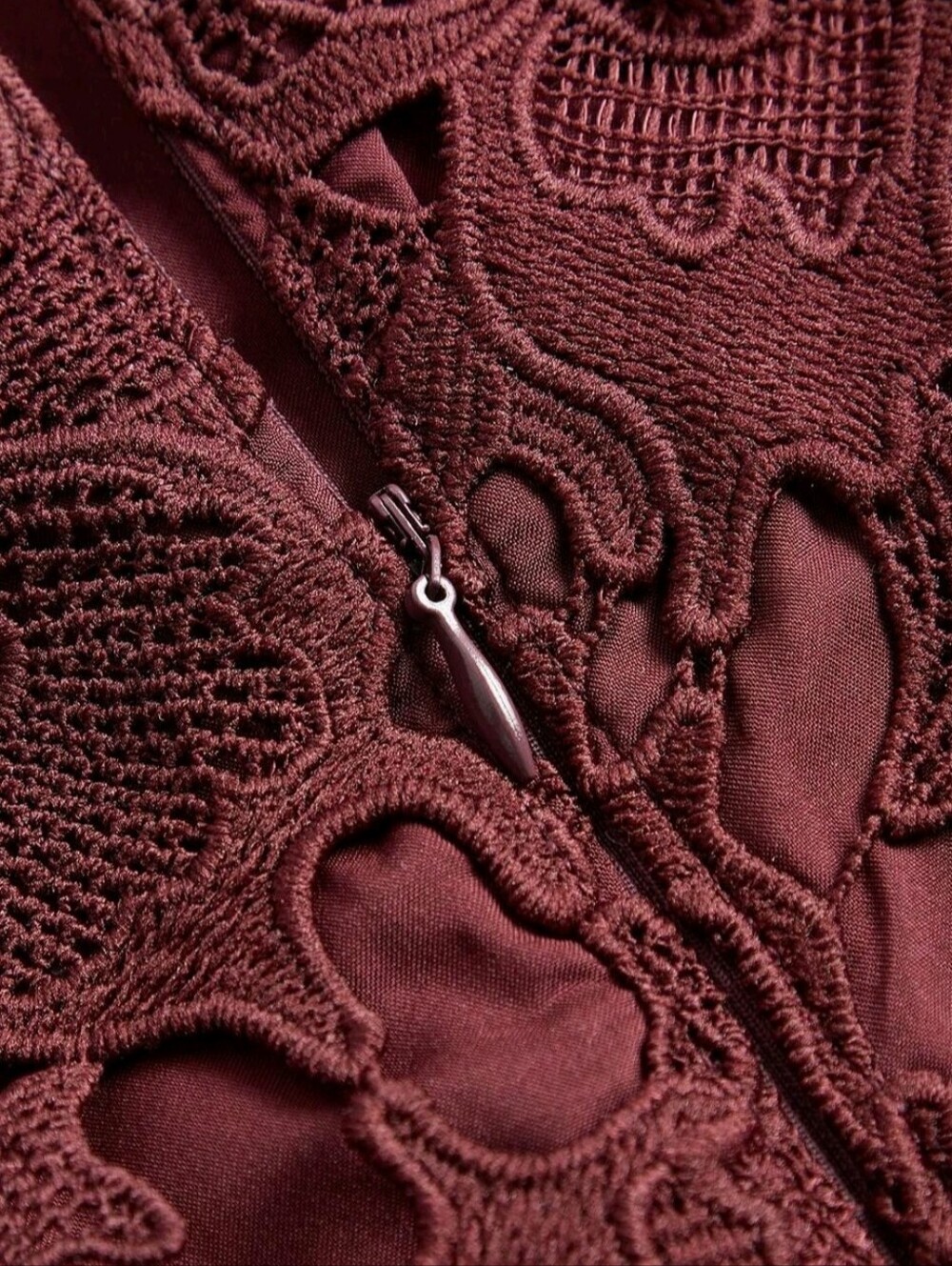 New Luxe Embroidered Sheer Lace Long Dress Long Sleeve Burgundy Red - Picture 10 of 14